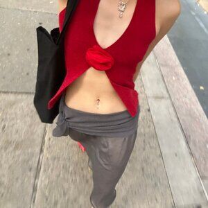 with jean red rose top